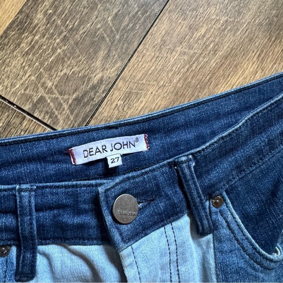 Dear John Two-Tone Vertical Stripe Flare Jeans - Light & Dark Blue - Picture 3 of 9